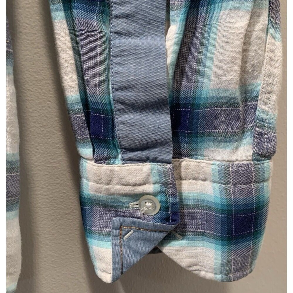 Boss Orange Hugo Boss Turn Back Cuffs S Blue/White Plaid Cotton Linen Blend - Picture 13 of 16